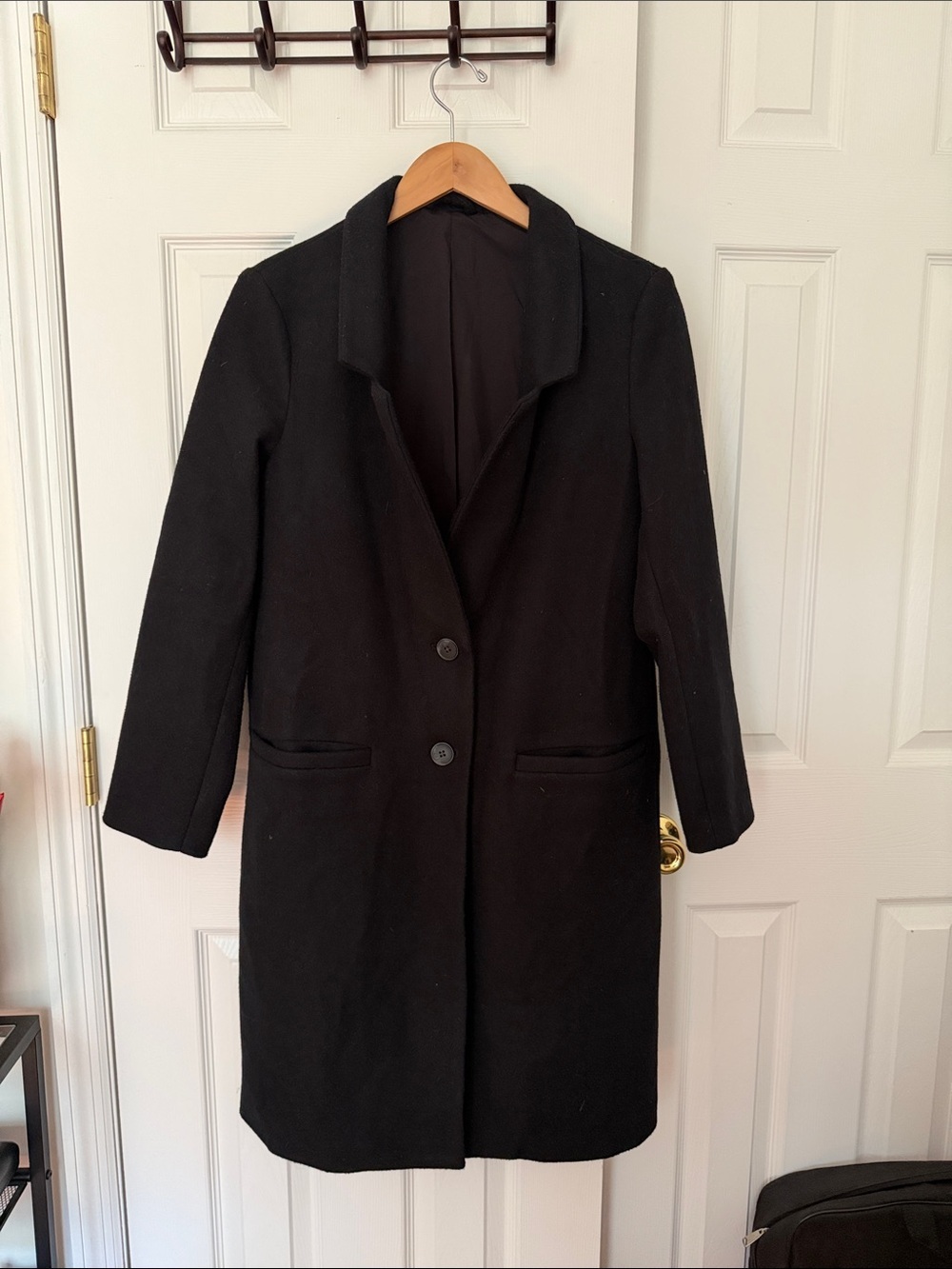 Old Navy Black Wool-Blend Oversized Overcoat | Women's Size M - Picture 3 of 8